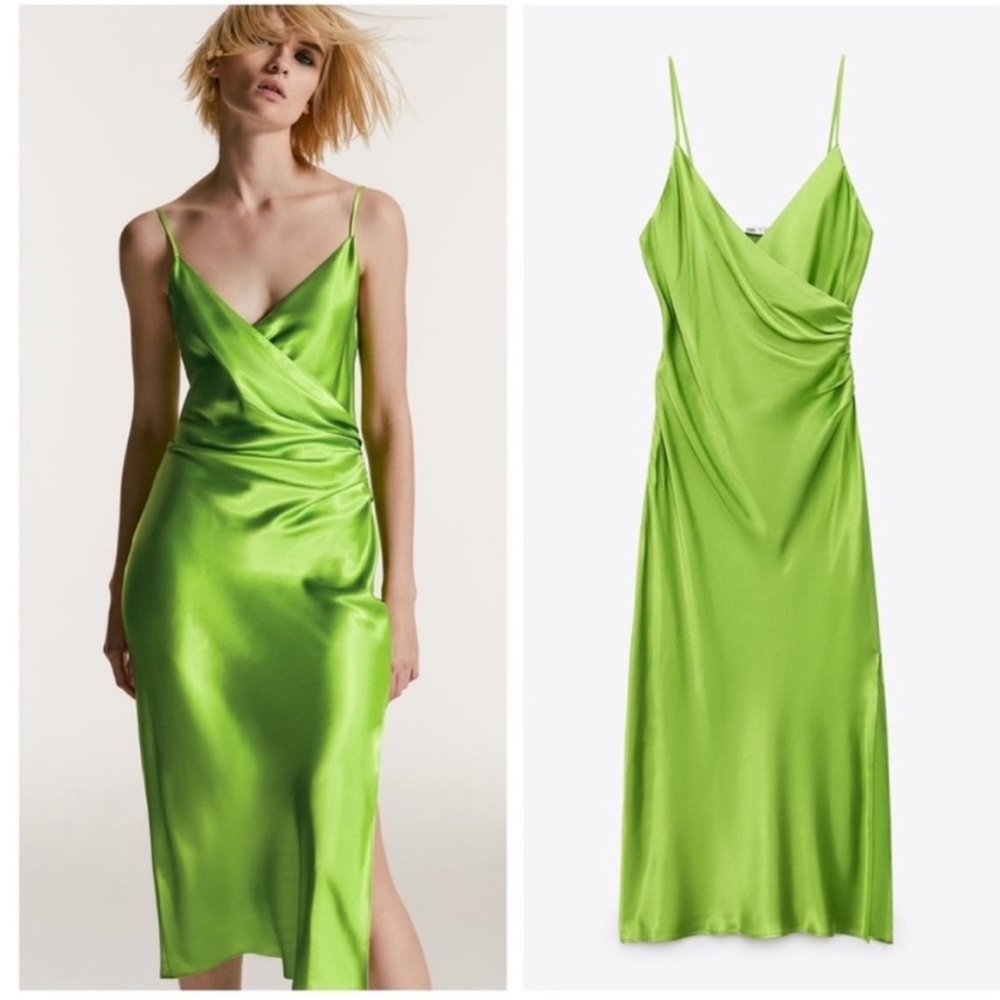 ZARA WOMAN GREEN SATIN SLIP STYLE DRESS REF. 4786/357